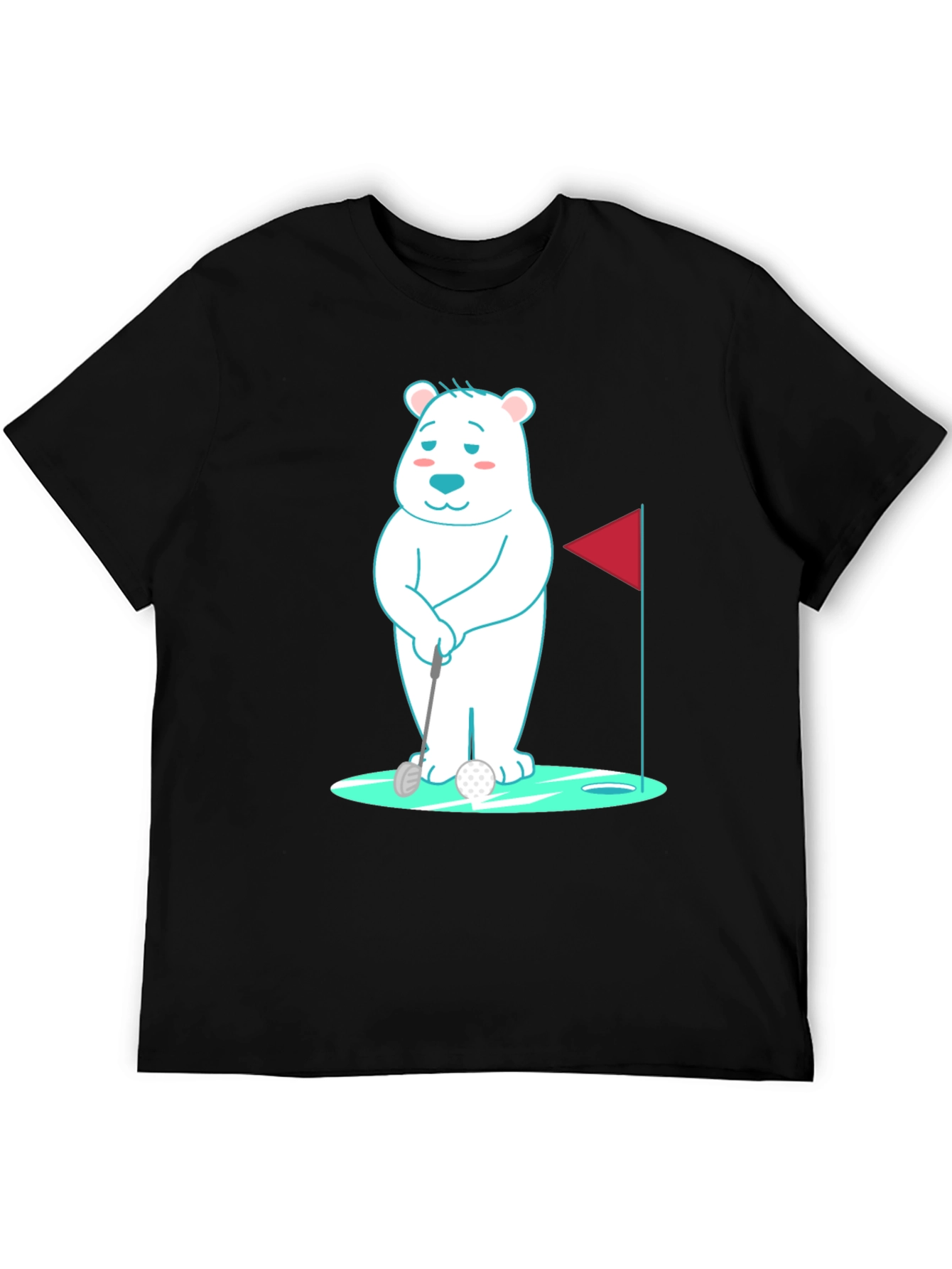 Golfing Bear Graphic Tee - Black Cotton Shirt