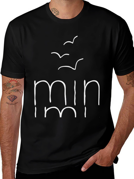 Minimalist Black T-Shirt with Bird & Word Design